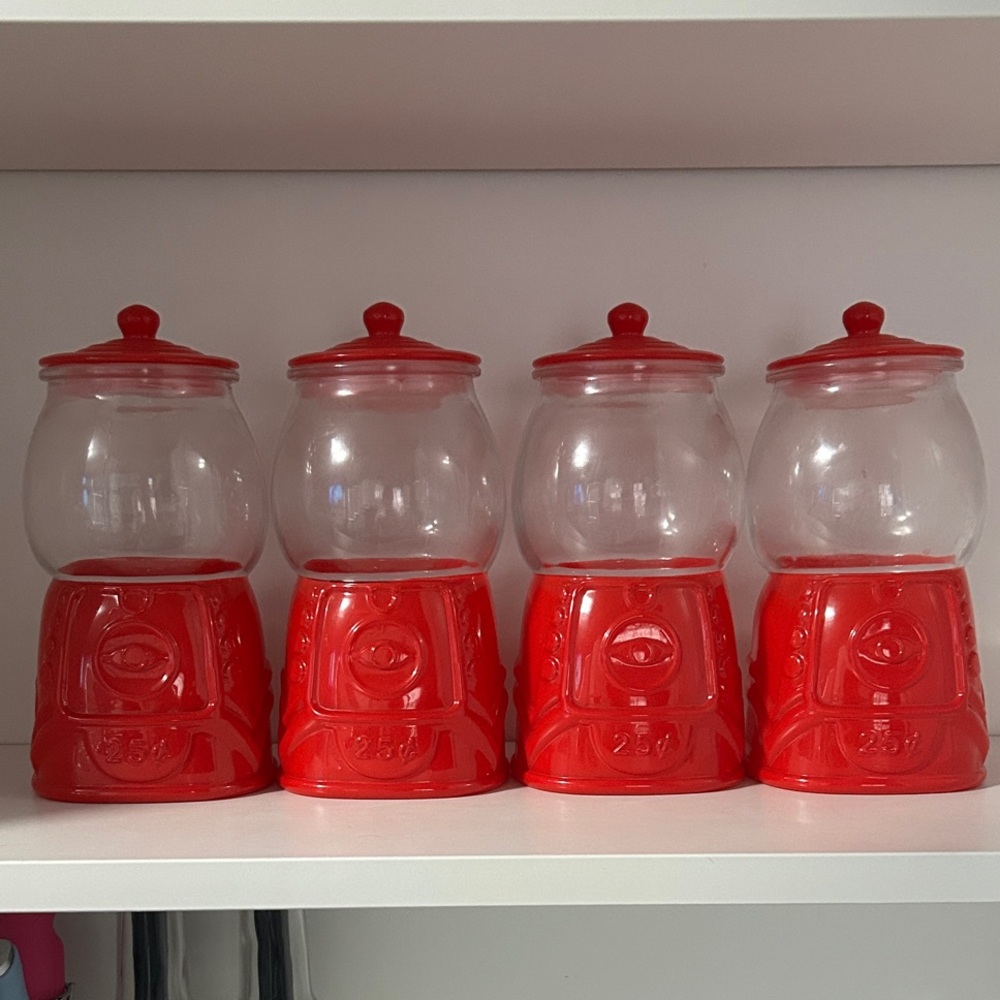 4 Red Gum ball Jars
